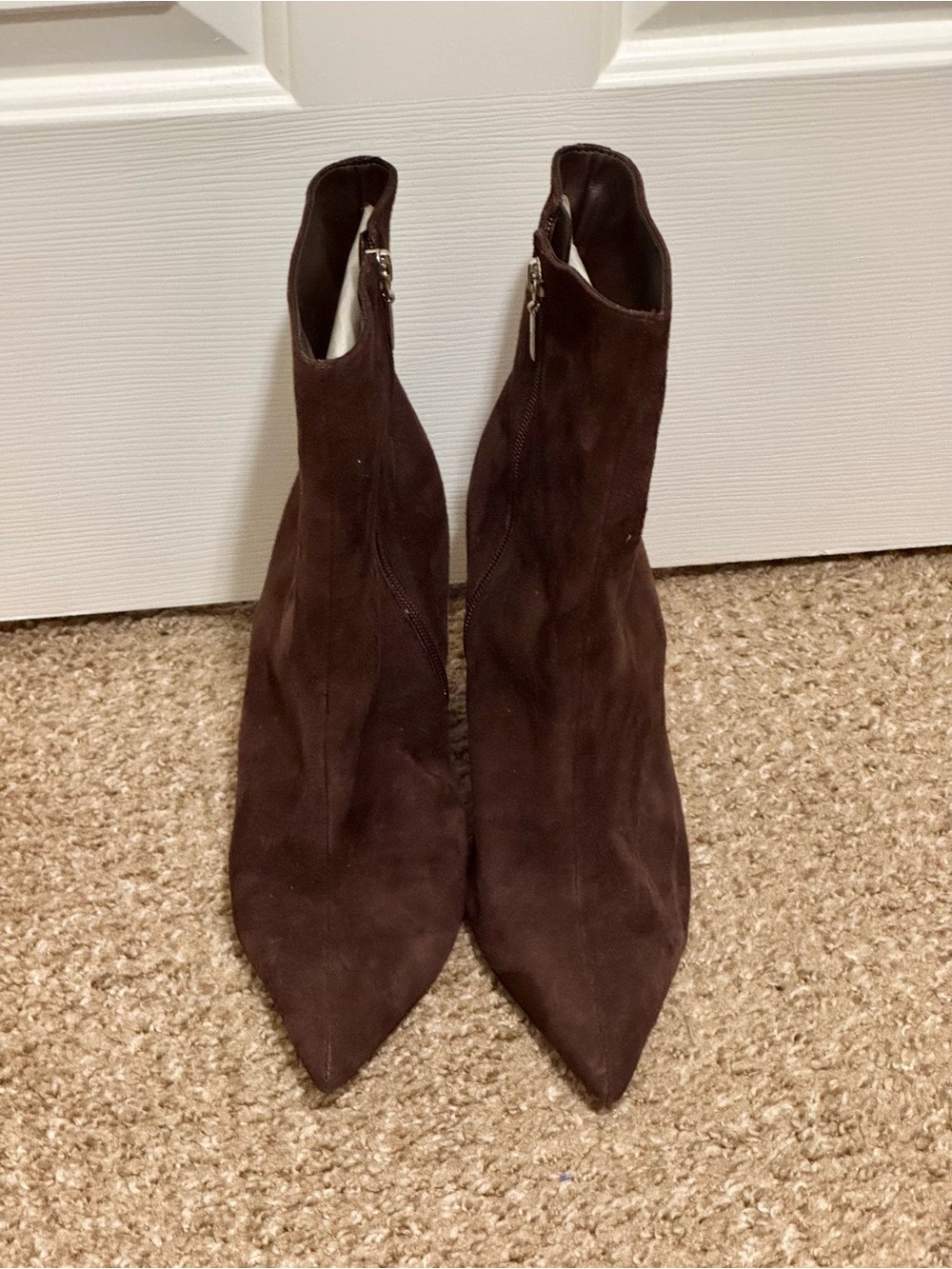 Women’s Wedge Heel Pointed Toe Suede Ankle Boots - Dark Brown